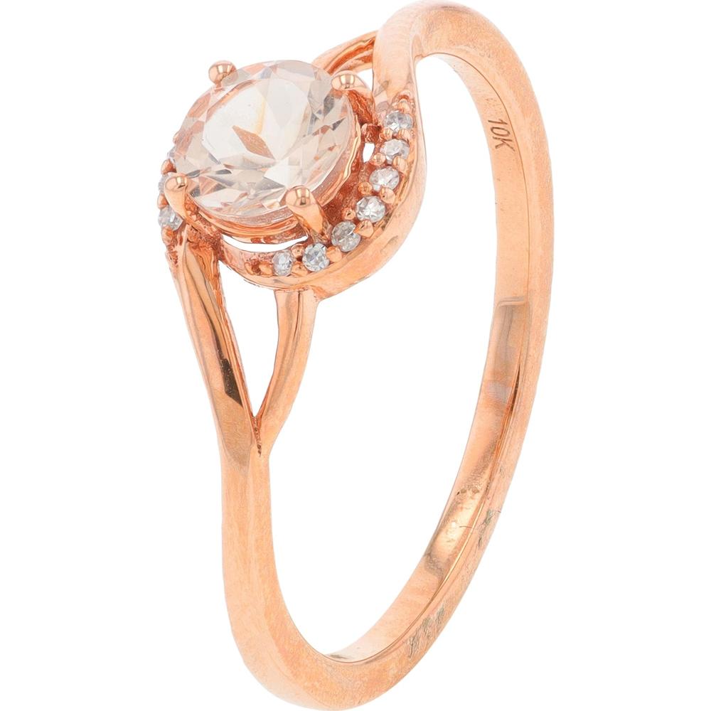 10K Rose Gold Morganite Bridal Set with Diamond Accents - 0.06 Carat Total Diamond Weight
