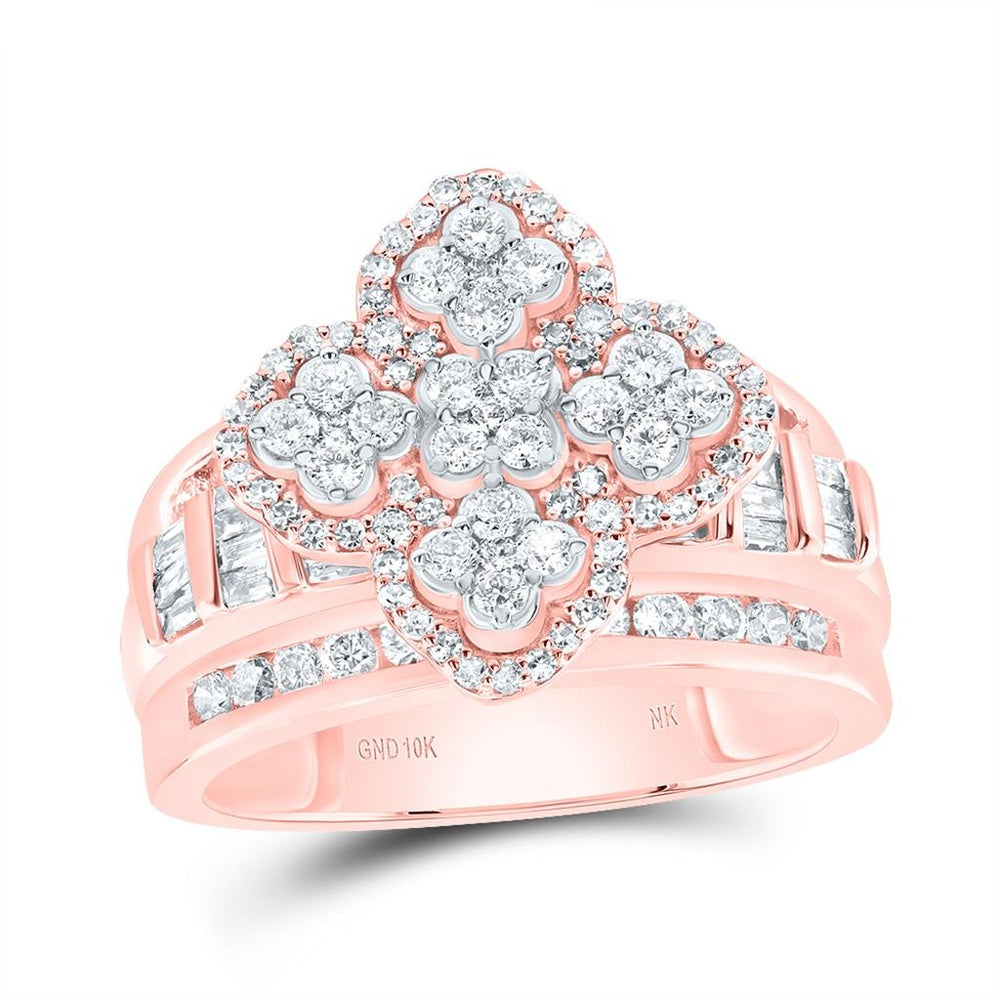 10K Rose Gold Natural Diamond Clover Ring - 1 Carat Total Diamond Weight