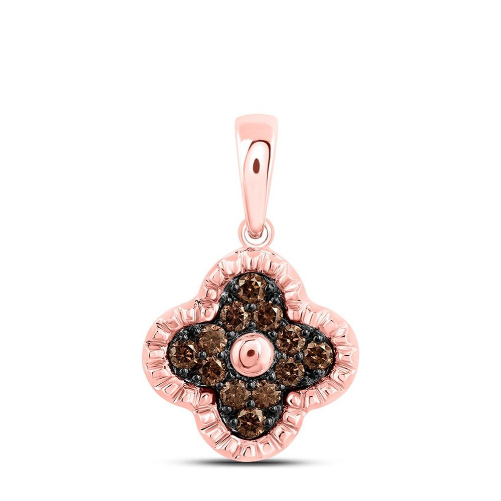 10K Rose Gold Natural Diamond Cognac Clover Pendant - 1/5 Carat Total Diamond Weight