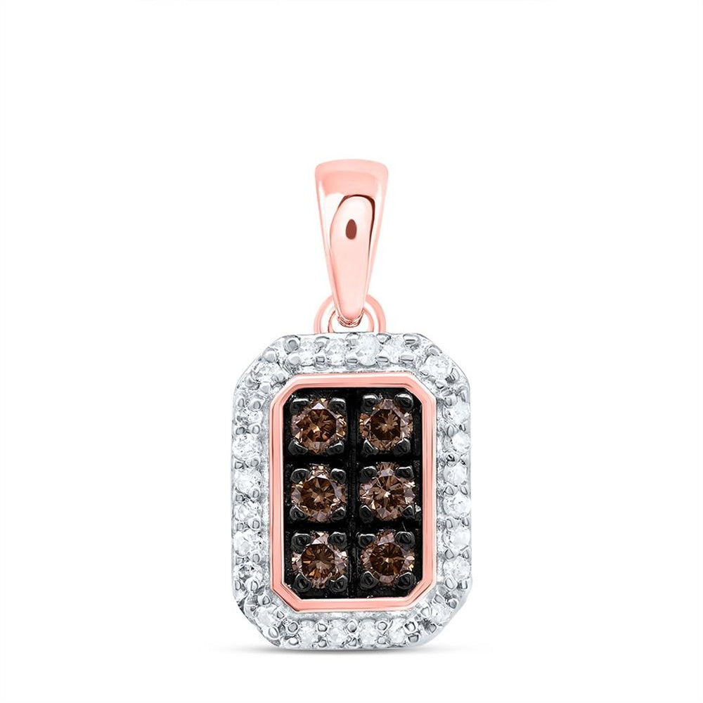 10K Rose Gold Natural Diamond Cognac Natural Emerald Pendant - 1/4 Carat Total Gemstone Weight