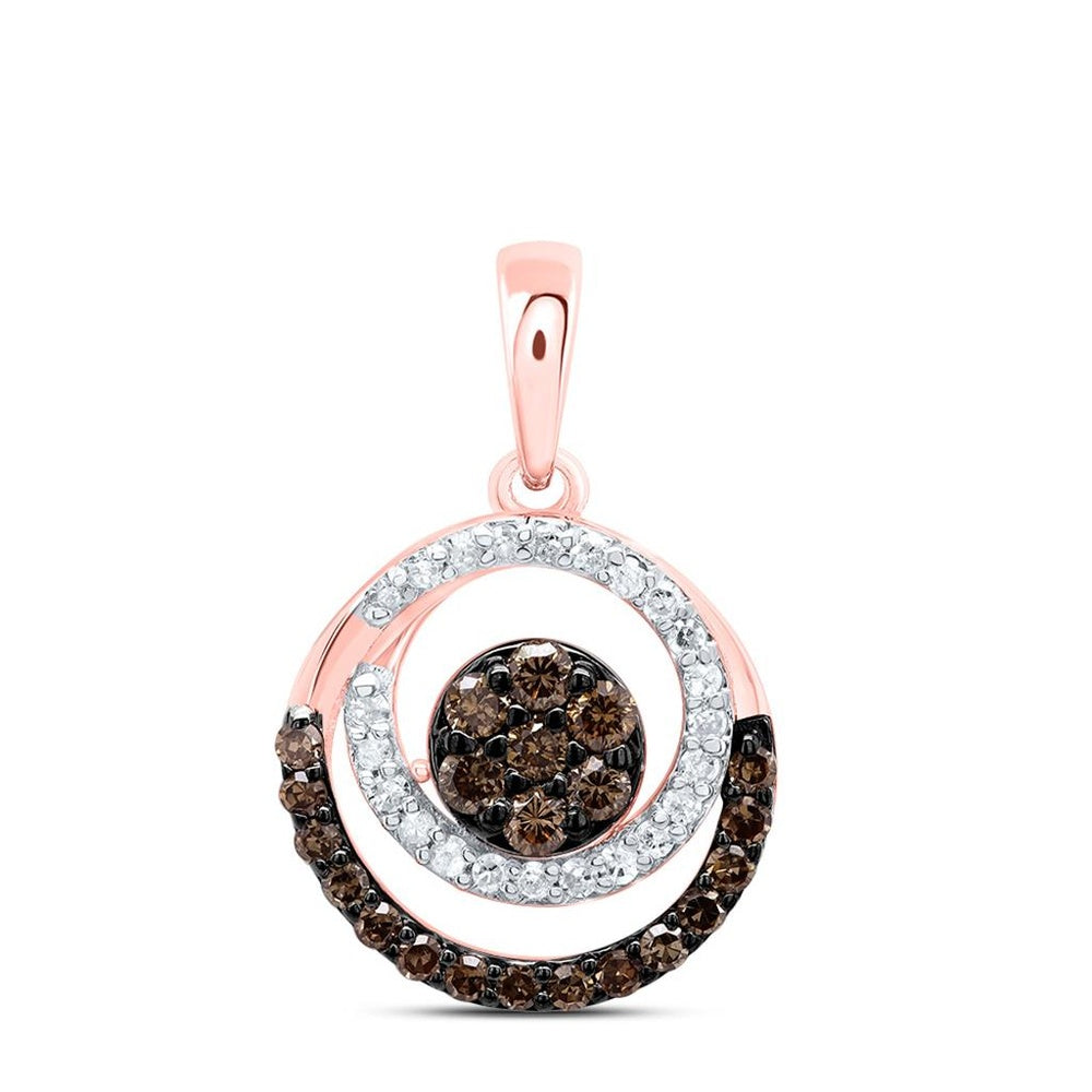 10K Rose Gold Natural Diamond Cognac Natural Round Pendant - 1/3 Carat Total Diamond Weight