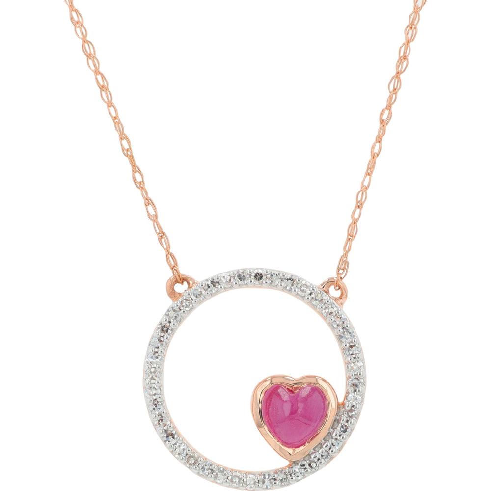 10K Rose Gold Necklace with Heart-Shaped Ruby and Diamond Circle - 0.40 Carat Ruby, 0.12 Carat Diamond