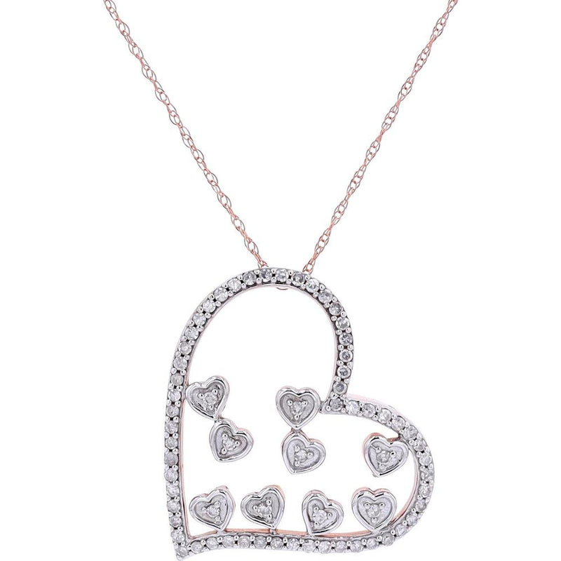 10K Rose Gold Open Diamond Heart Pendant with Pavé and Heart Accents - 0.33 Carats Total Diamond Weight