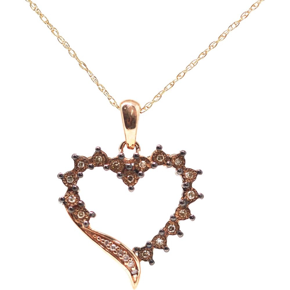 10K Rose Gold Open Heart Pendant with 0.11 Carats Total Diamond Weight