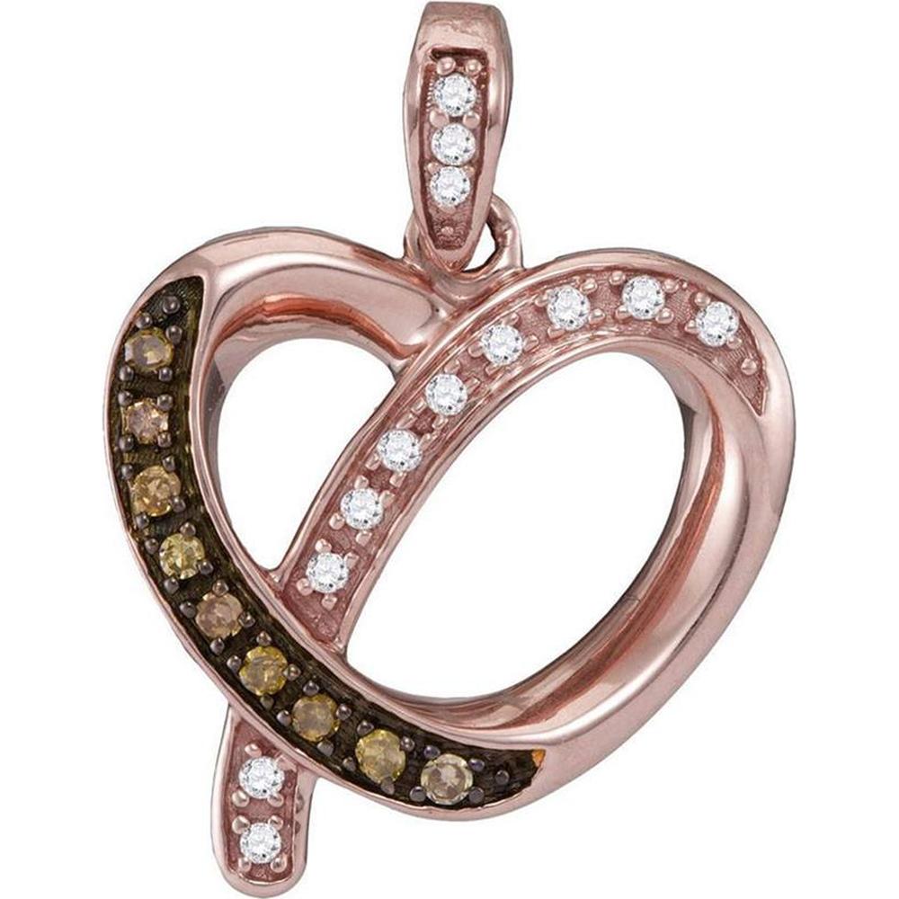 10K Rose Gold Open Heart Pendant with Prong-Set Brown and White Round Diamonds - 0.12 Carat Total Diamond Weight