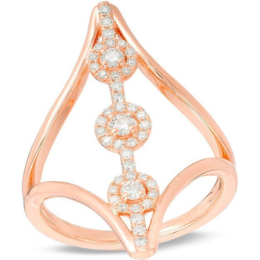 10K Rose Gold Open Shank Fashion Ring with Halo Set Round Diamonds - 0.39 Carat Total Diamond Weight by Auriventus