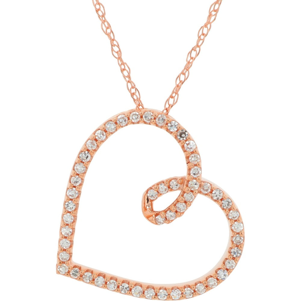 10K Rose Gold Open Swirl Heart Pendant with Pave Set Round Diamonds - 0.15 Carat Total Diamond Weight