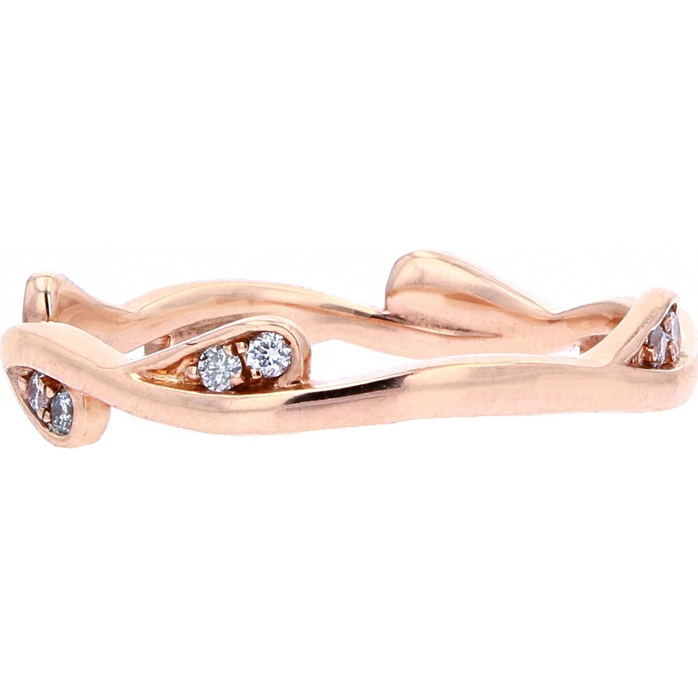 10K Rose Gold Organic Vine Stackable Band with Round Diamonds - 0.15 Carat Total Diamond Weight