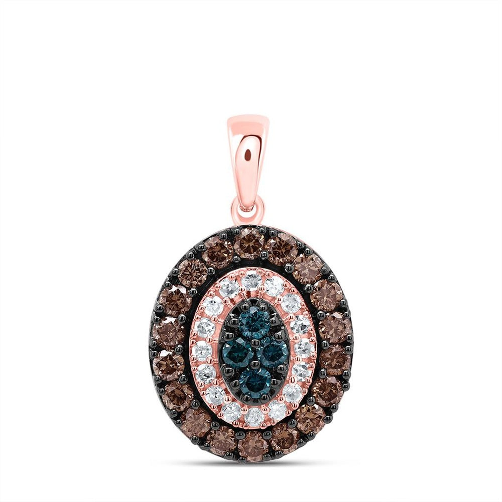 10K Rose Gold Oval Brown and White Diamond Pendant - 5/8 Carat Total Diamond Weight