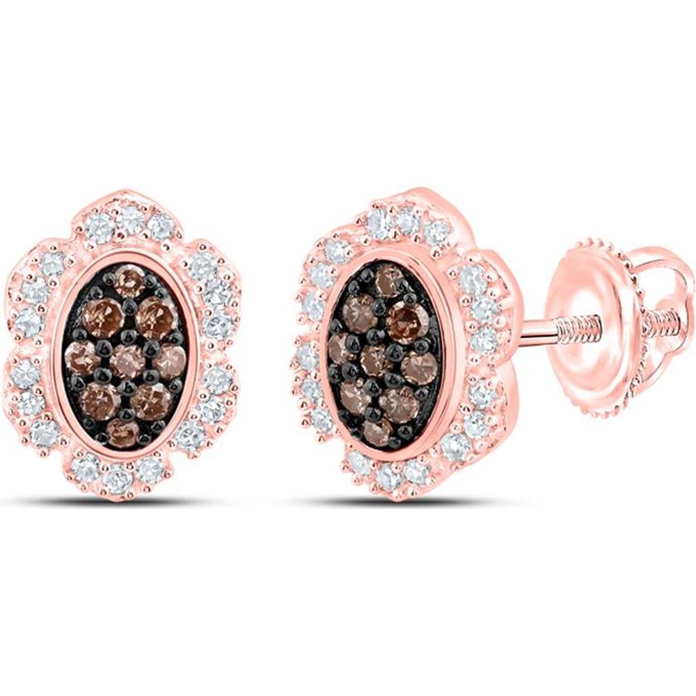 10K Rose Gold Oval Earrings with Round Brown Diamonds - 1/5 Carat Total Diamond Weight