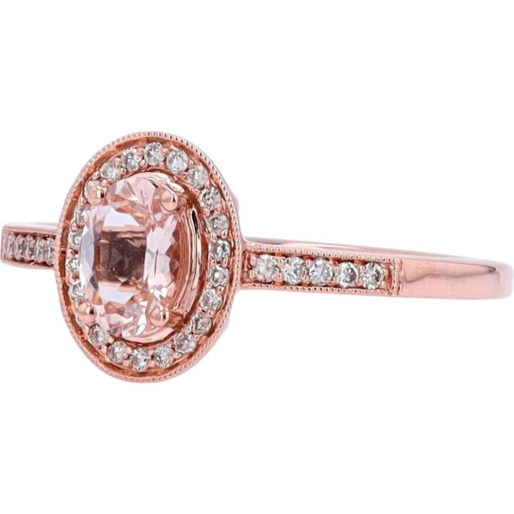 10K Rose Gold Oval Morganite Ring with Diamond Halo - 0.40 Carats Morganite, 0.11 Carats Diamond