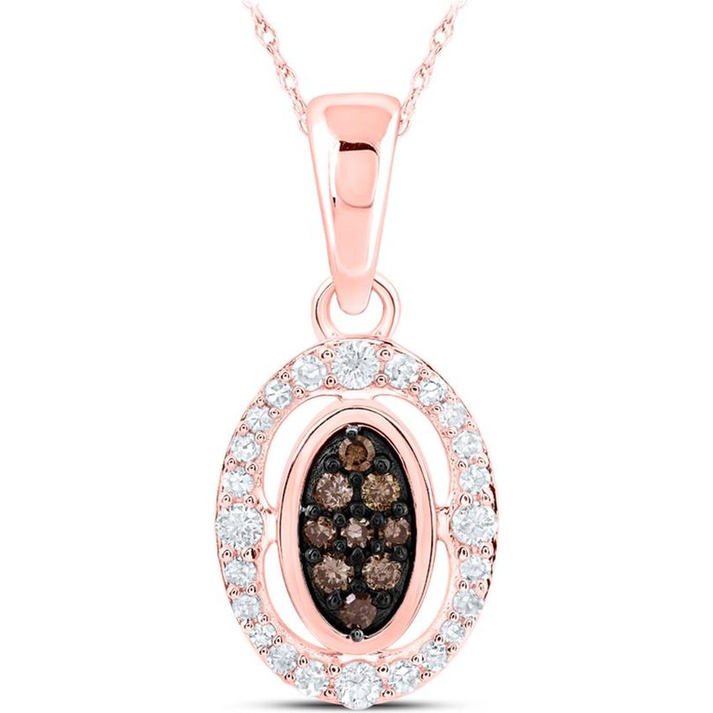 10K Rose Gold Oval Pendant with 0.07 Carat Round Brown Diamonds and 0.15 Carat Round White Diamonds - 1/5 Carat Total Diamond Weight