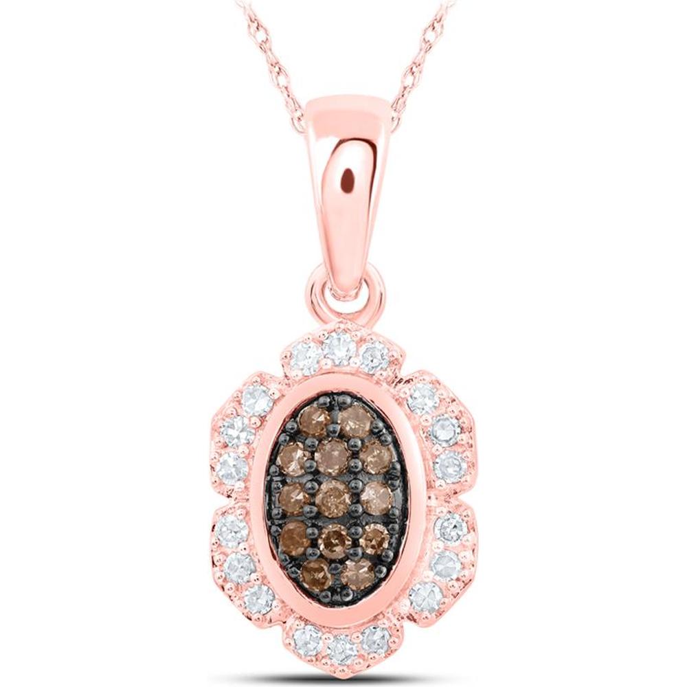 10K Rose Gold Oval Pendant with Brown Diamond and White Diamonds - 1/5 Carat Total Diamond Weight