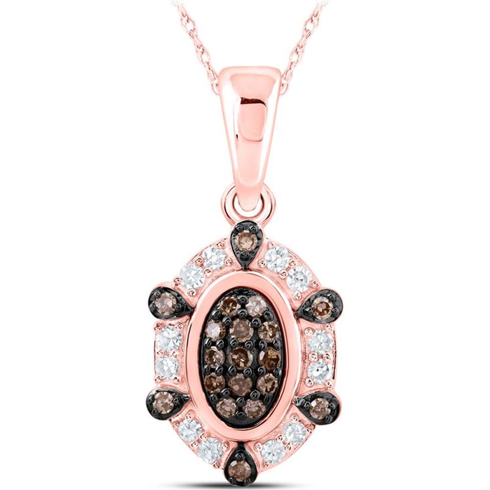 10K Rose Gold Oval Pendant with Prong-Set Brown and White Diamonds - 0.20 Carat Total Diamond Weight