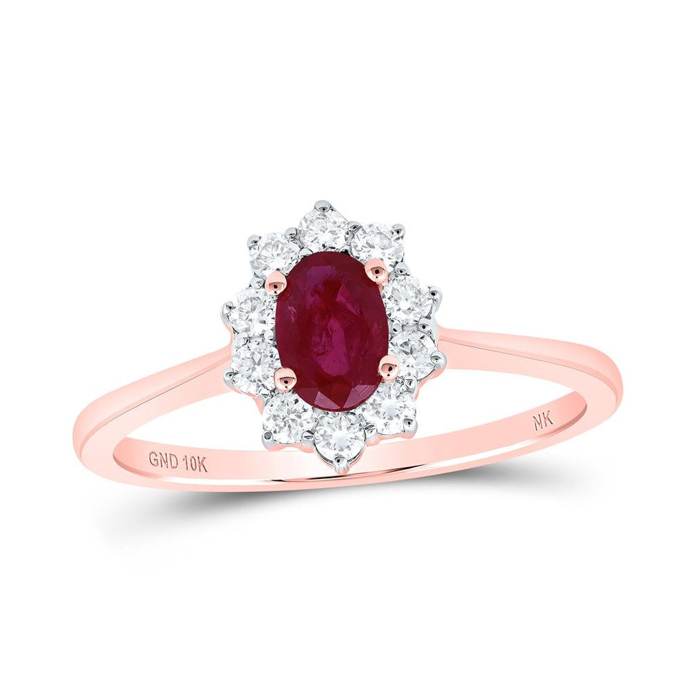 10K Rose Gold Oval Ruby and Diamond Ring - 3/4 Carat Total Gemstone Weight