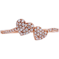 10K Rose Gold Pavé Diamond Double Heart Ring - 0.15 Carats Total Diamond Weight
