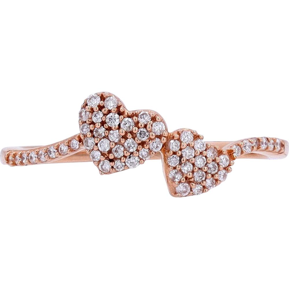 10K Rose Gold Pavé Diamond Double Heart Ring - 0.15 Carats Total Diamond Weight