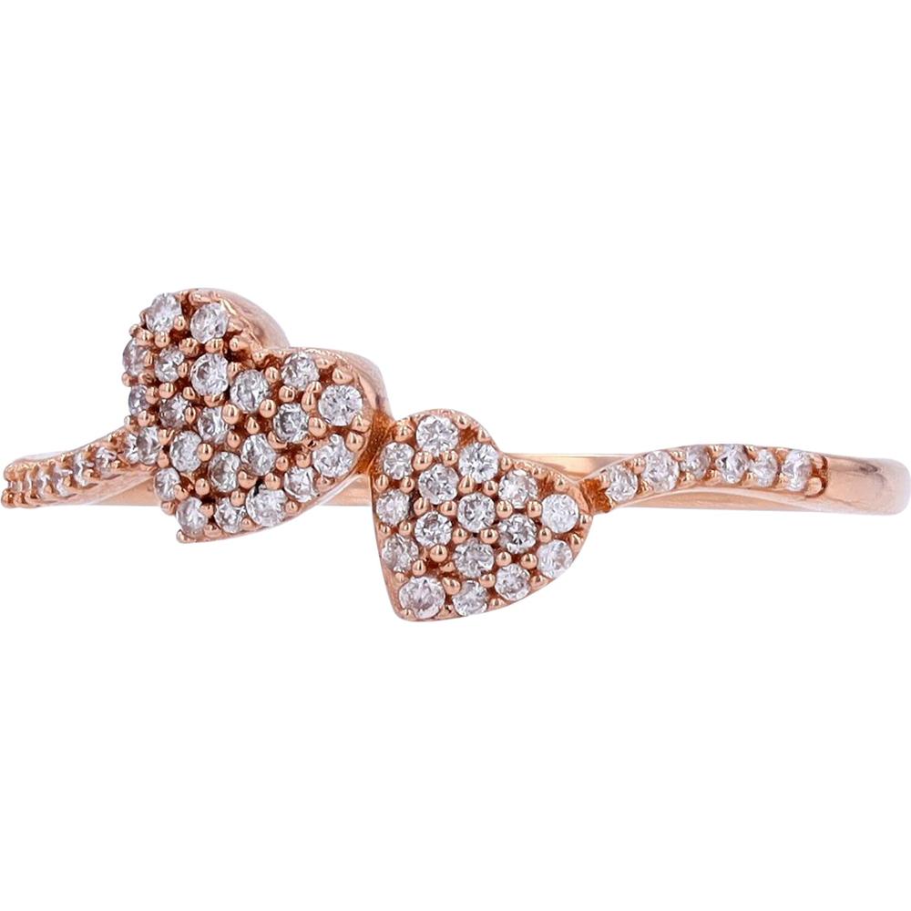 10K Rose Gold Pavé Diamond Double Heart Ring - 0.15 Carats Total Diamond Weight
