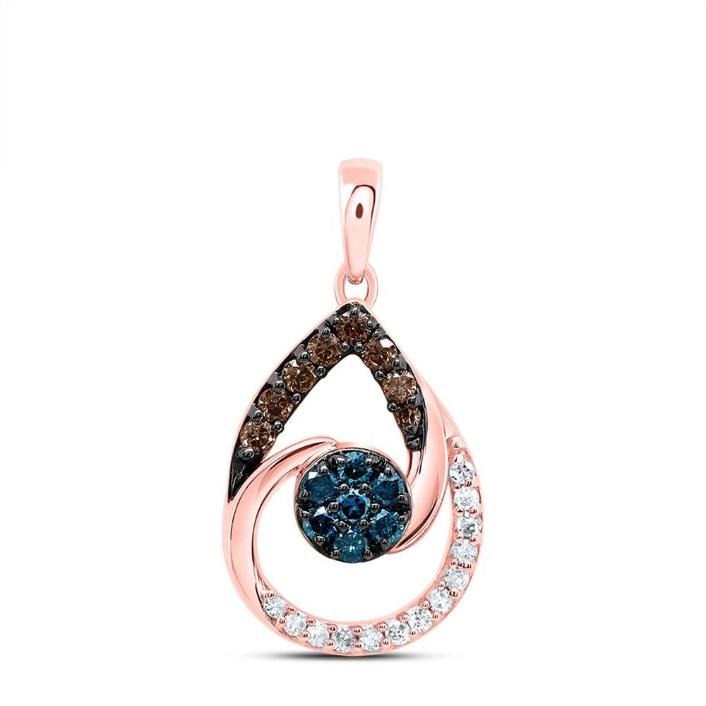 10K Rose Gold Pear Brown and White Diamond Pendant - 1/3 Carat Total Diamond Weight