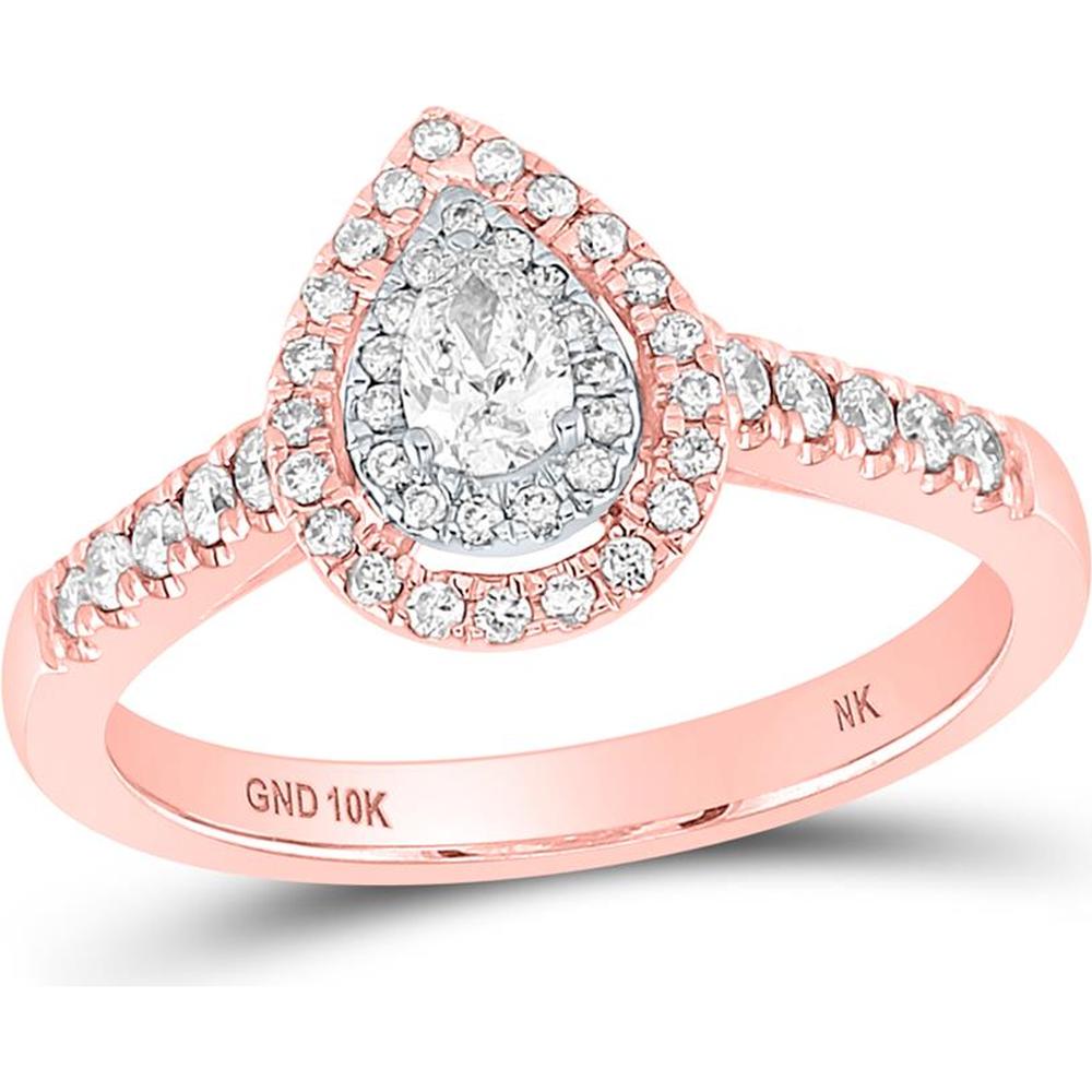 10K Rose Gold Pear Diamond Halo Engagement Ring - 1/2 Carat Total Diamond Weight