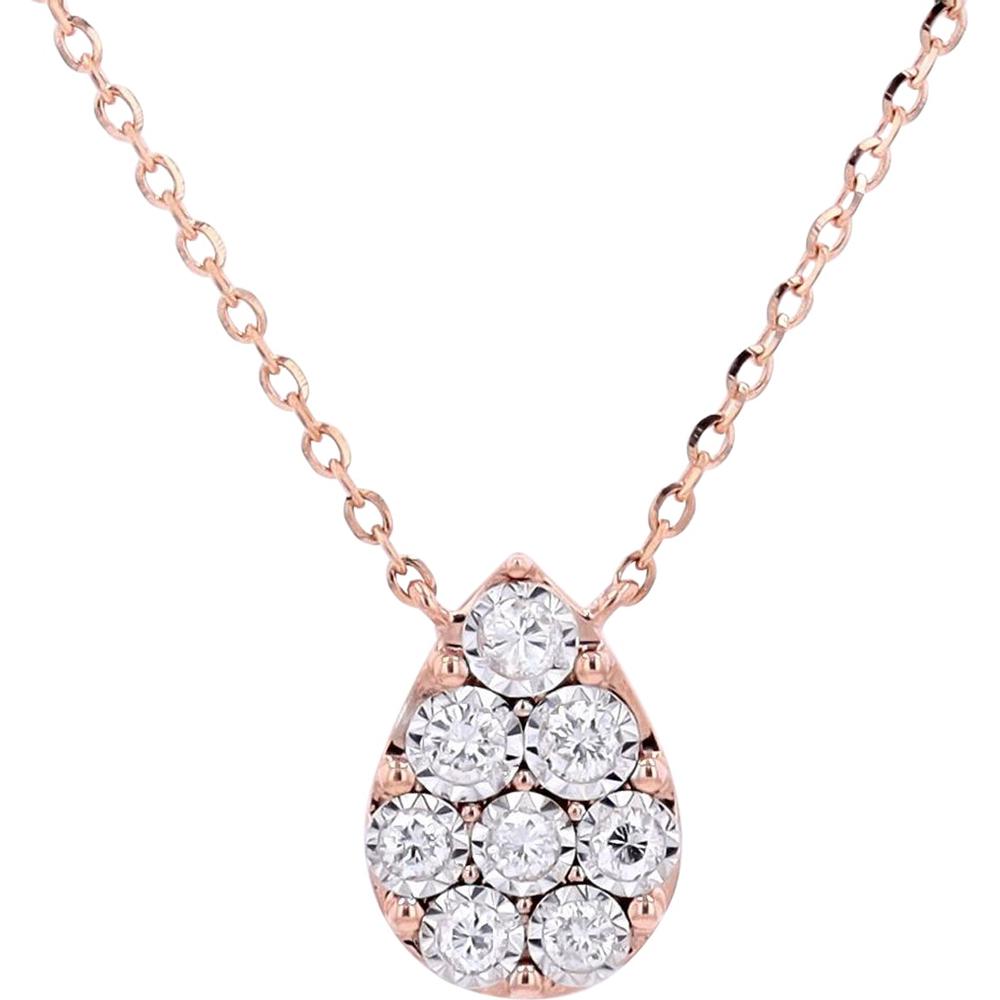 10K Rose Gold Pear-Shaped Cluster Diamond Necklace - 0.15 Carats Total Diamond Weight