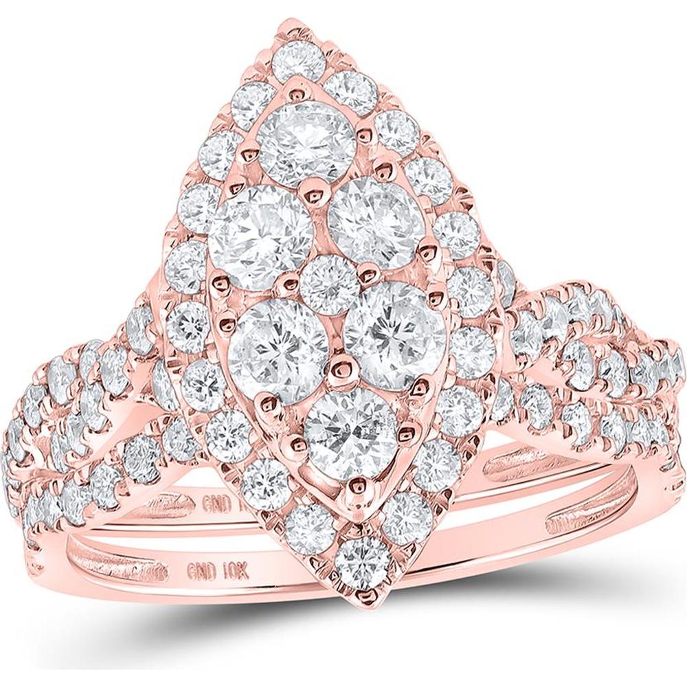 10K Rose Gold Pear-Shaped Diamond Cluster Bridal Wedding Ring Set with Prong-Set Round Diamonds - 1.50 Carat Total Weight