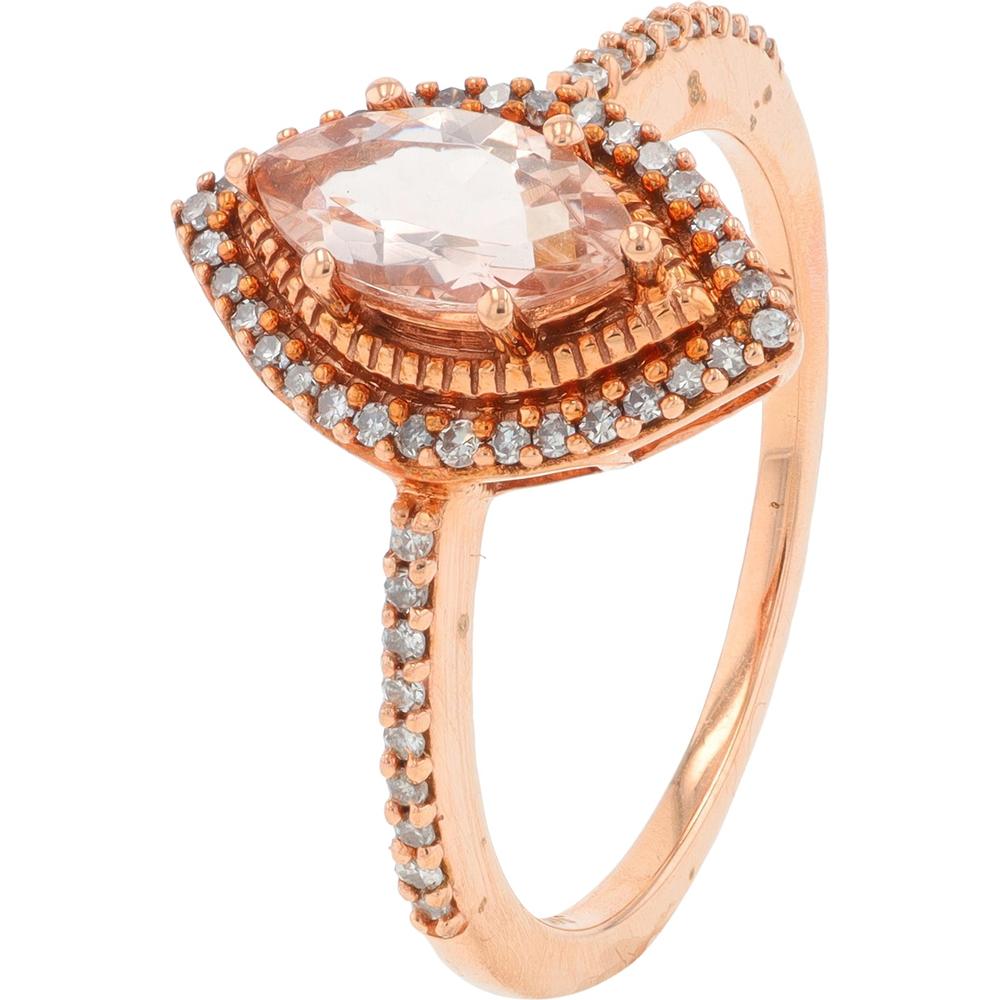 10K Rose Gold Pear-Shaped Morganite Ring with Halo Diamonds - 0.17 Carat Total Diamond Weight
