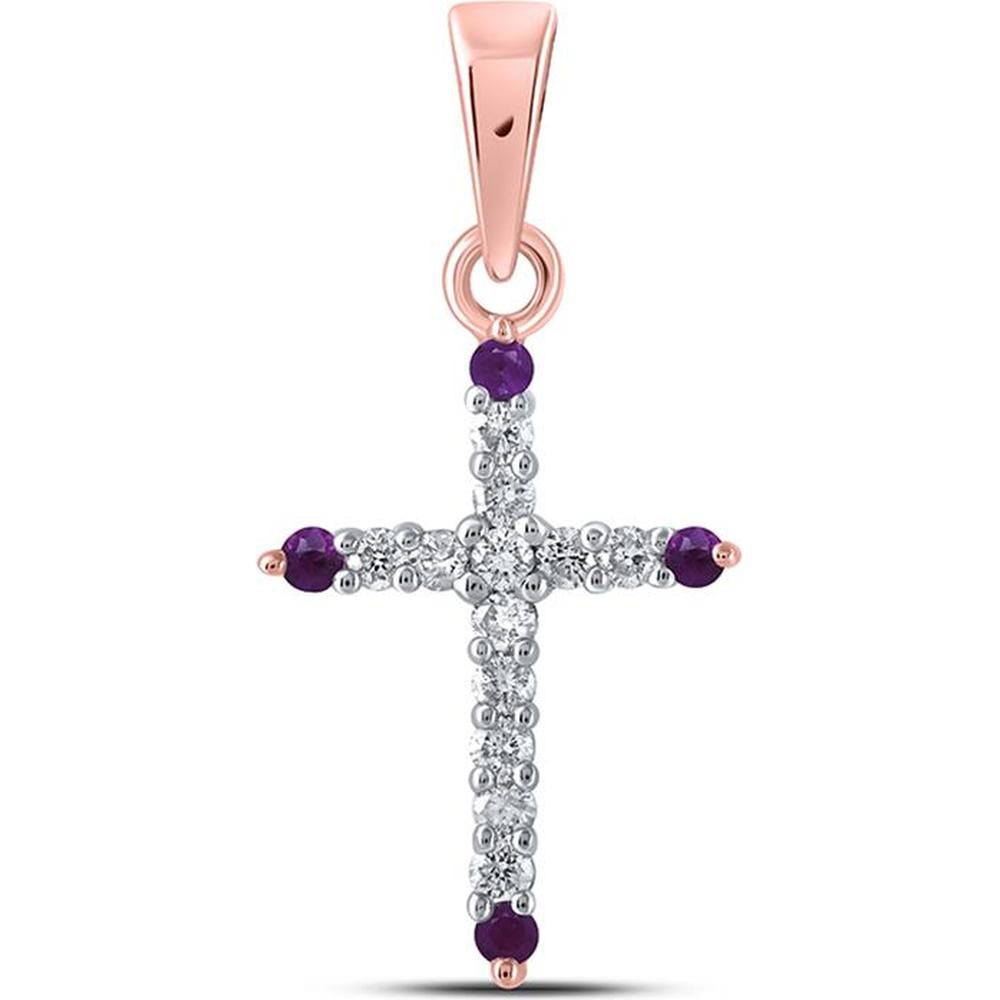 10K Rose Gold Pendant with Illusion-Set Round Rubies 0.08 Carat and Round Diamonds 0.11 Carat