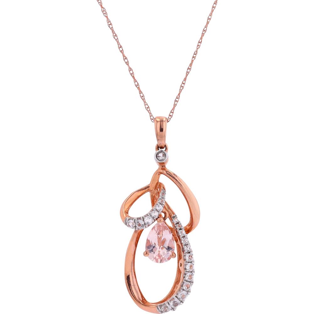 10K Rose Gold Pendant with Pear-Shaped Morganite and White Topaz Accents - 0.91 Carats Total Gem Weight