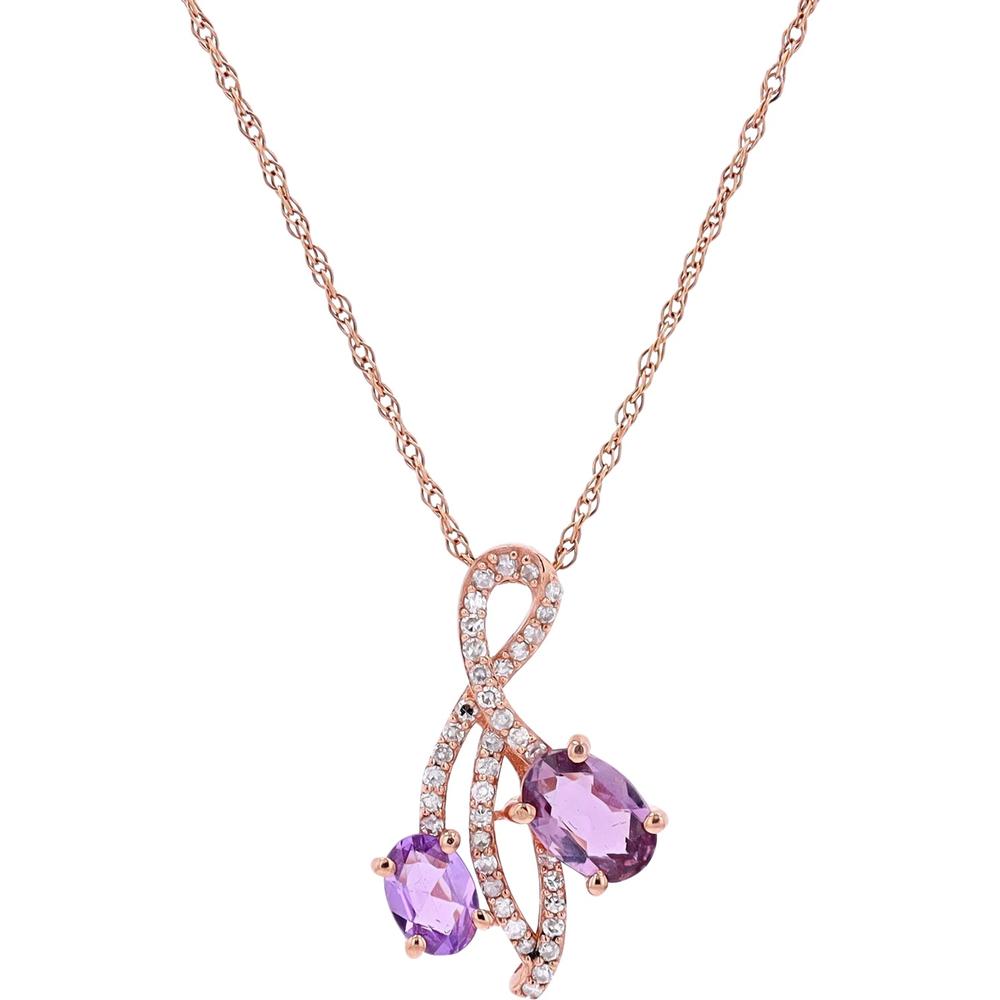 10K Rose Gold Pendant with Pink Sapphires and 0.20 Carats Diamonds - Elegant Gift for Her