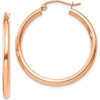 10K Rose Gold Polished 2.5mm Lightweight Tube Hoop Earrings - 30mm Length