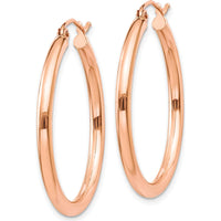 10K Rose Gold Polished 2.5mm Lightweight Tube Hoop Earrings - 30mm Length