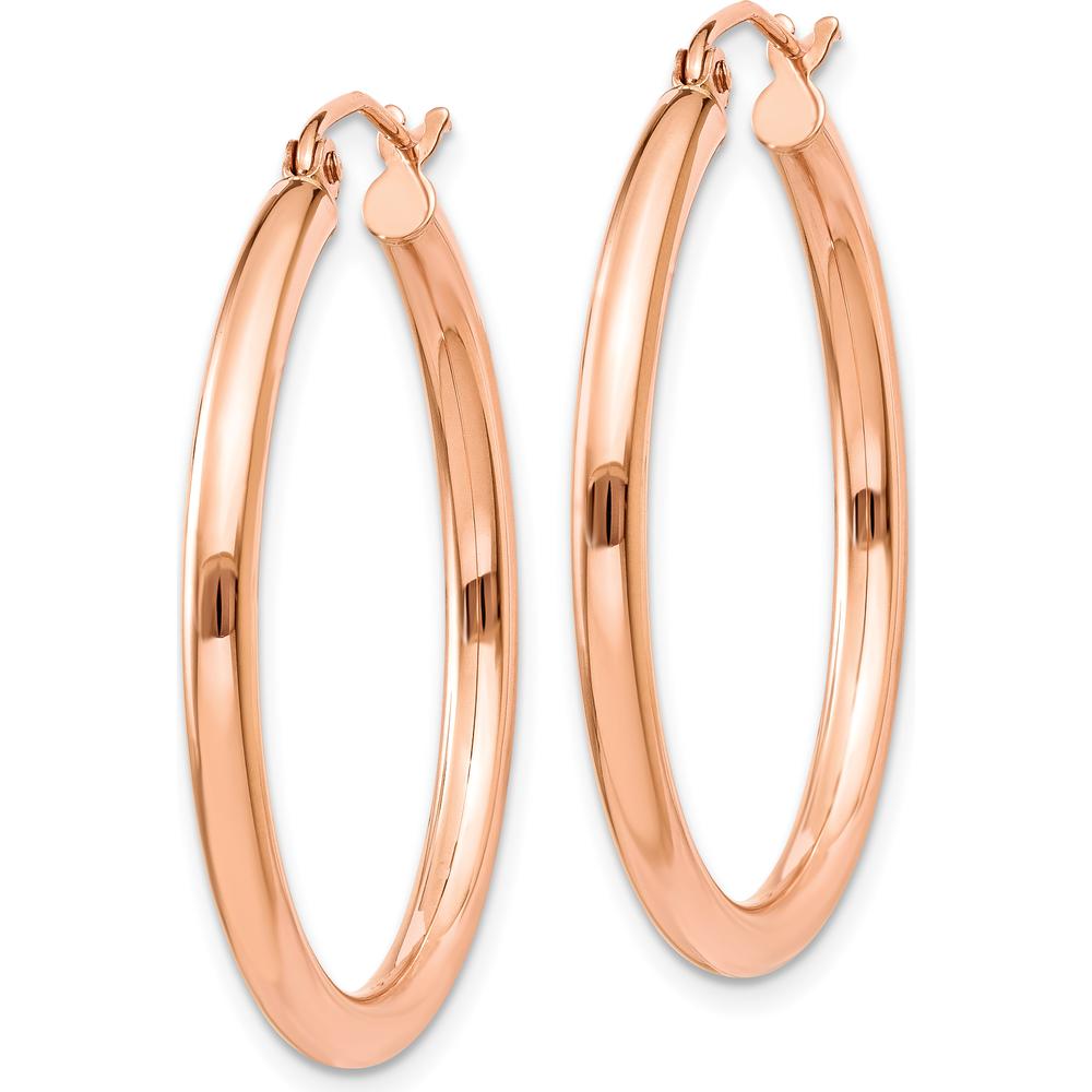 10K Rose Gold Polished 2.5mm Lightweight Tube Hoop Earrings - 30mm Length