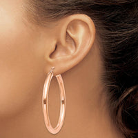 10K Rose Gold Polished 2.5mm Lightweight Tube Hoop Earrings - 30mm Length