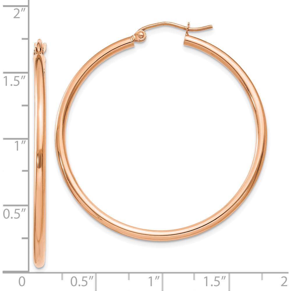 10K Rose Gold Polished 2mm Lightweight Tube Hoop Earrings - 40mm Length