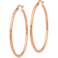 10K Rose Gold Polished 2mm Lightweight Tube Hoop Earrings - 45mm Length