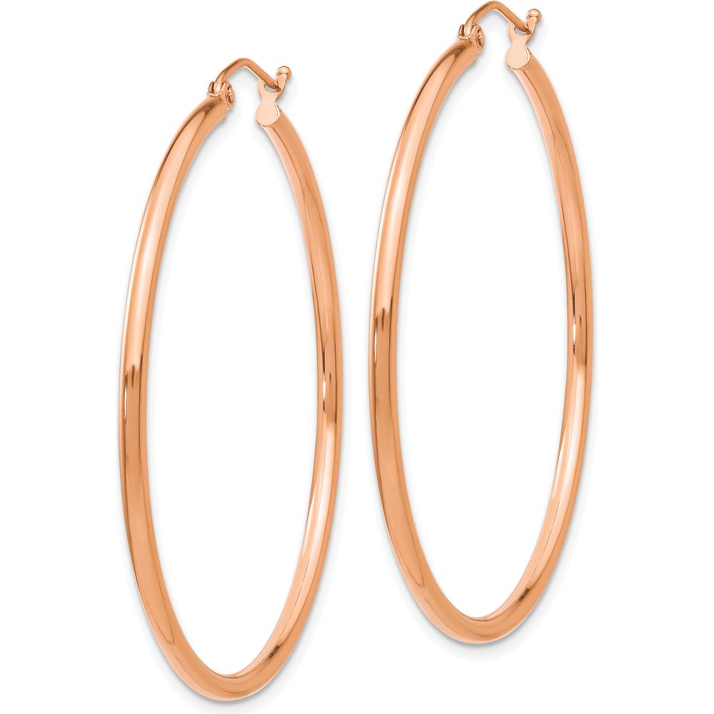 10K Rose Gold Polished 2mm Lightweight Tube Hoop Earrings - 45mm Length