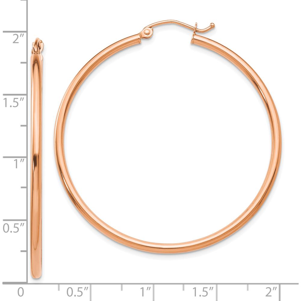 10K Rose Gold Polished 2mm Lightweight Tube Hoop Earrings - 45mm Length