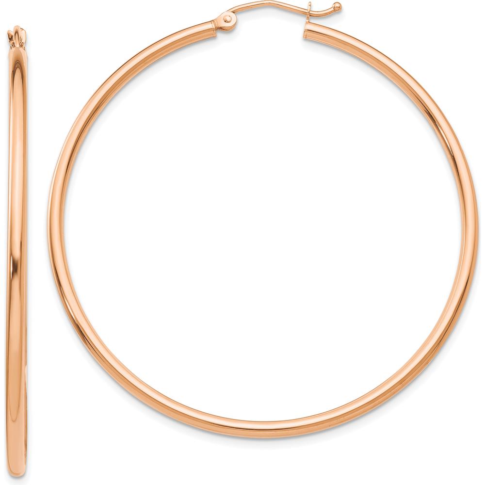 10K Rose Gold Polished 53mm Lightweight Tube Hoop Earrings - Classic Design, Comfortable Fit