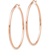 10K Rose Gold Polished 53mm Lightweight Tube Hoop Earrings - Classic Design, Comfortable Fit