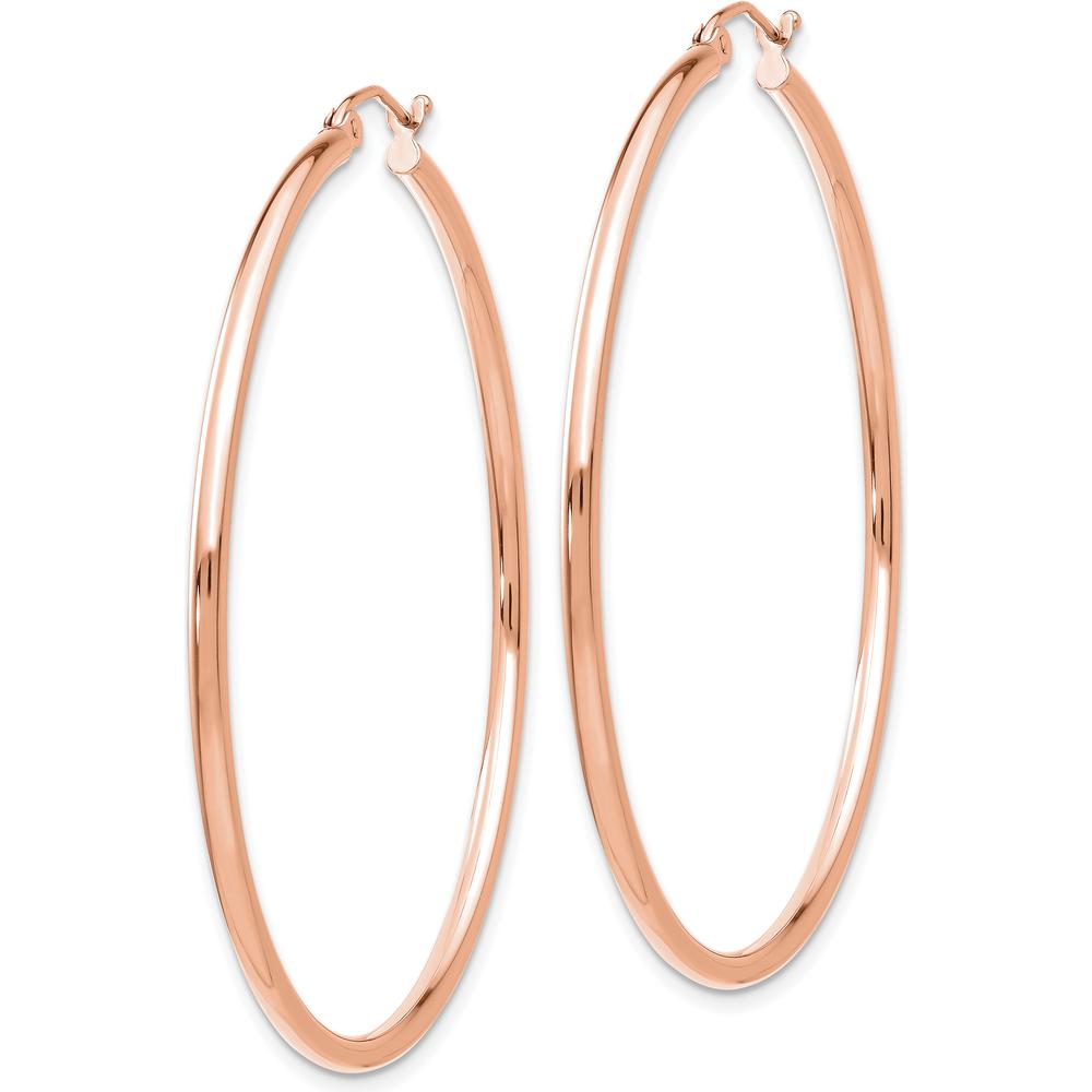 10K Rose Gold Polished 53mm Lightweight Tube Hoop Earrings - Classic Design, Comfortable Fit