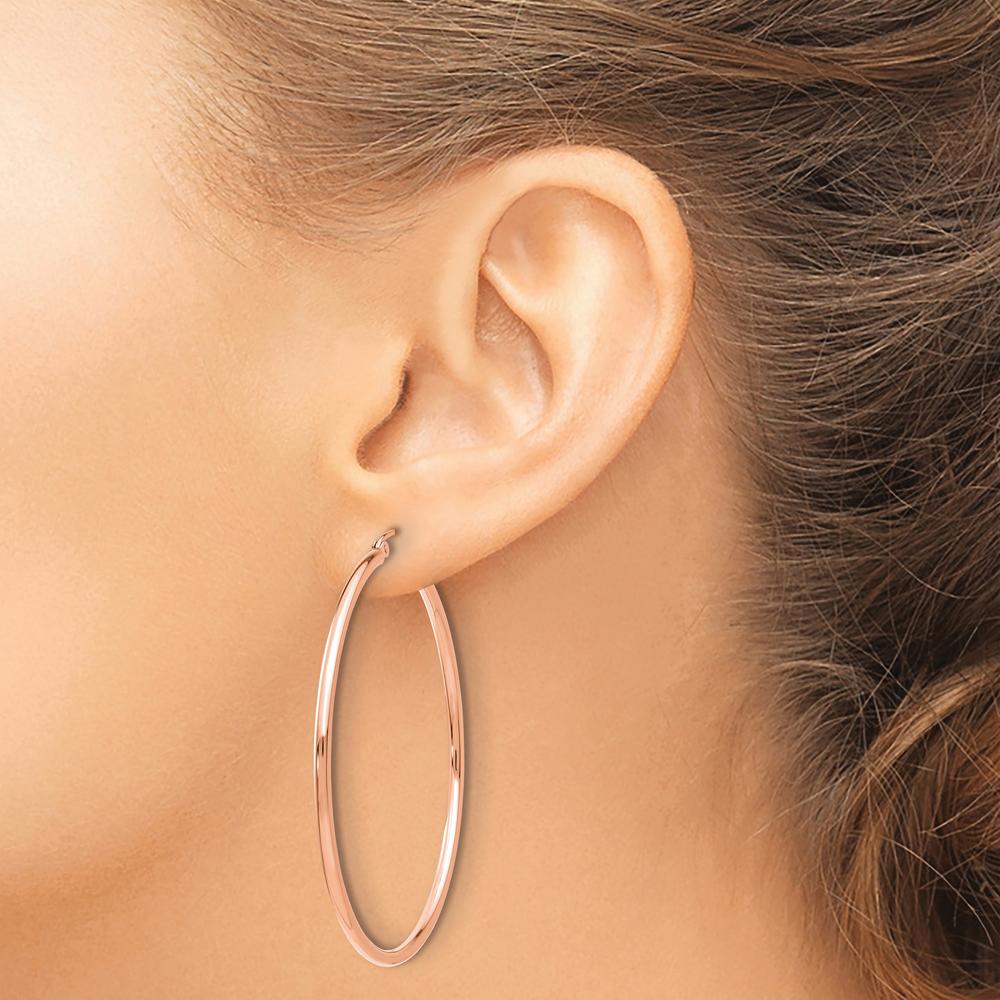 10K Rose Gold Polished 53mm Lightweight Tube Hoop Earrings - Classic Design, Comfortable Fit