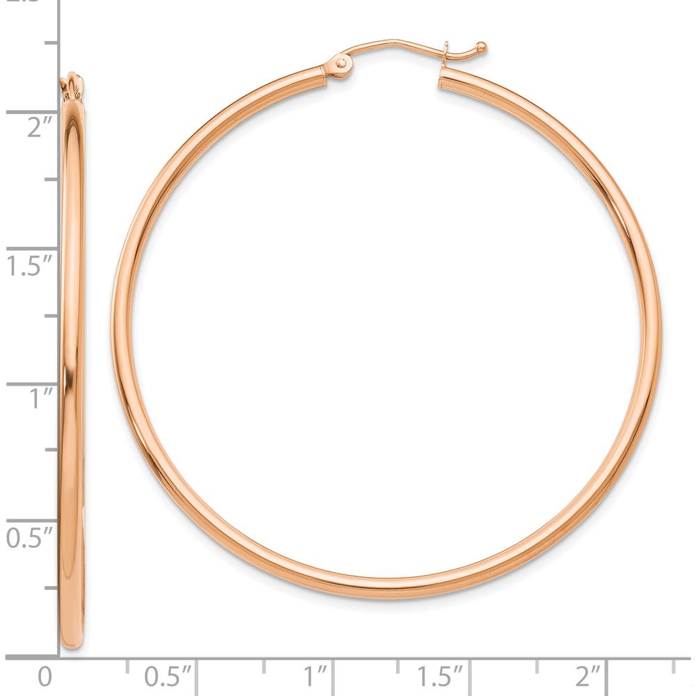 10K Rose Gold Polished 53mm Lightweight Tube Hoop Earrings - Classic Design, Comfortable Fit