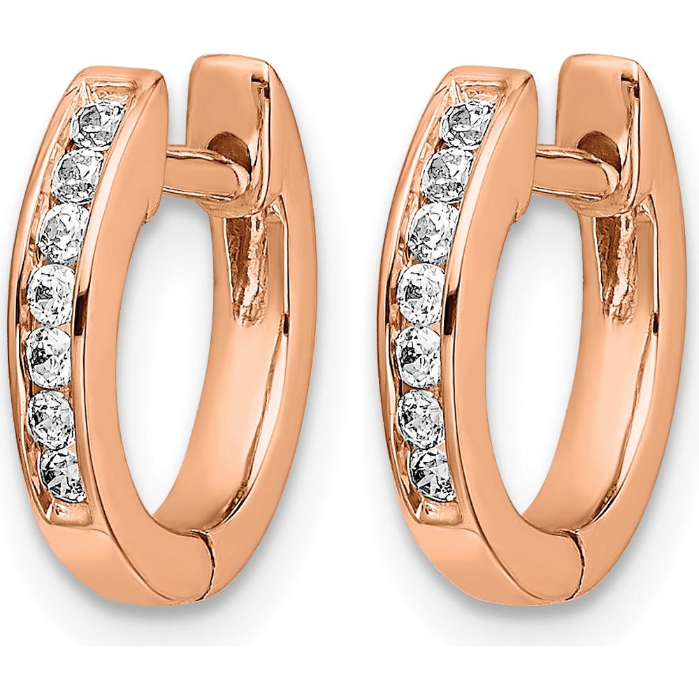 10K Rose Gold Polished Diamond Hinged Hoop Earrings - 0.25 Carat Total Diamond Weight by Oro Pregiato