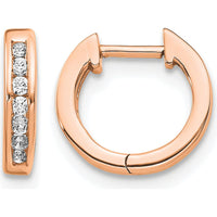 10K Rose Gold Polished Diamond Hinged Hoop Earrings with Channel Set Diamonds - 0.30 Carat Total Diamond Weight by Oro Pregiato