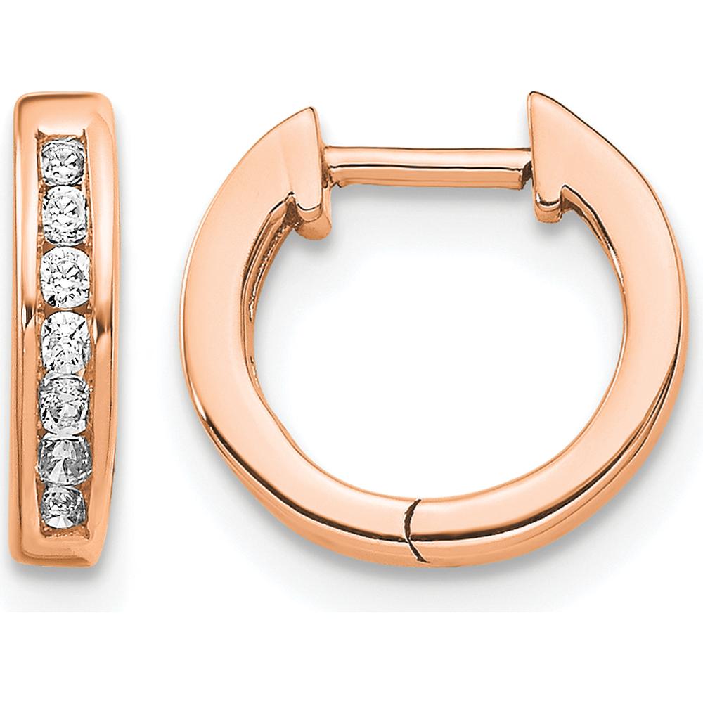 10K Rose Gold Polished Diamond Hinged Hoop Earrings with Channel Set Diamonds - 0.30 Carat Total Diamond Weight by Oro Pregiato