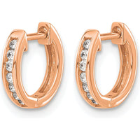 10K Rose Gold Polished Diamond Hinged Hoop Earrings with Channel Set Diamonds - 0.30 Carat Total Diamond Weight by Oro Pregiato