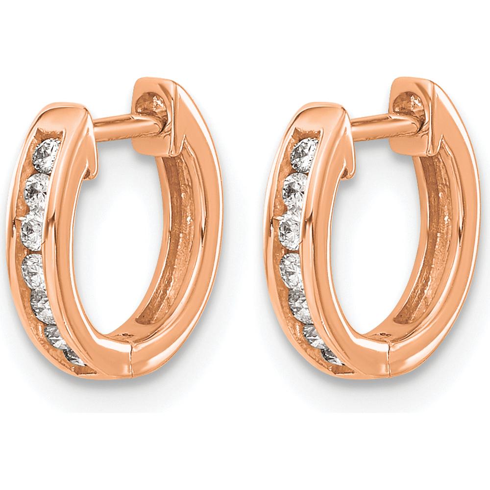 10K Rose Gold Polished Diamond Hinged Hoop Earrings with Channel Set Diamonds - 0.30 Carat Total Diamond Weight by Oro Pregiato