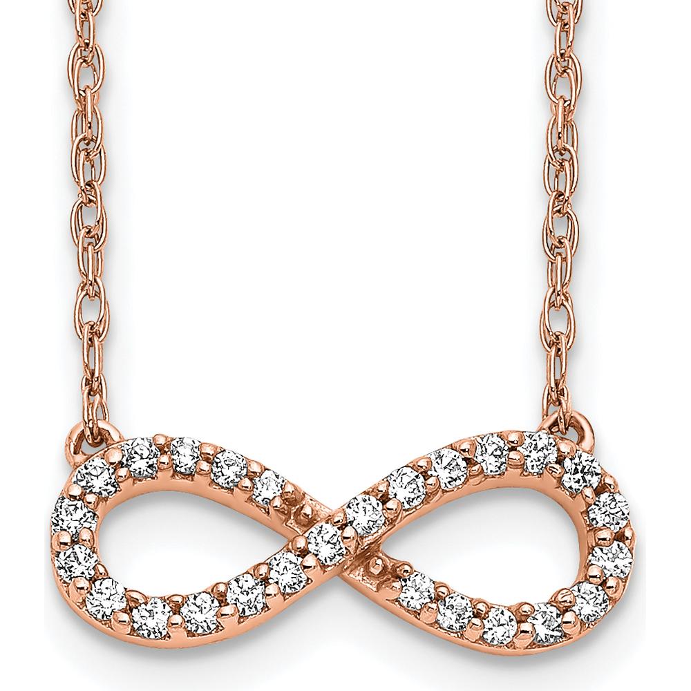 10K Rose Gold Polished Diamond Infinity Symbol Necklace - 0.25 Carat Total Diamond Weight by Oro Pregiato