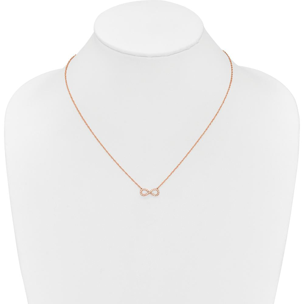 10K Rose Gold Polished Diamond Infinity Symbol Necklace - 0.25 Carat Total Diamond Weight by Oro Pregiato